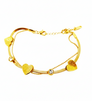 Pulsera acero inoxidable Dorada con Corazones