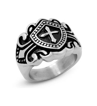 Anillo acero inoxidable escudo cruz