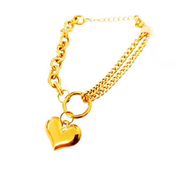 pulsera cadena y corazón dorado