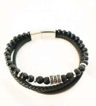 Pulsera con cuentas de Cuero ecológico de acero Inoxidable