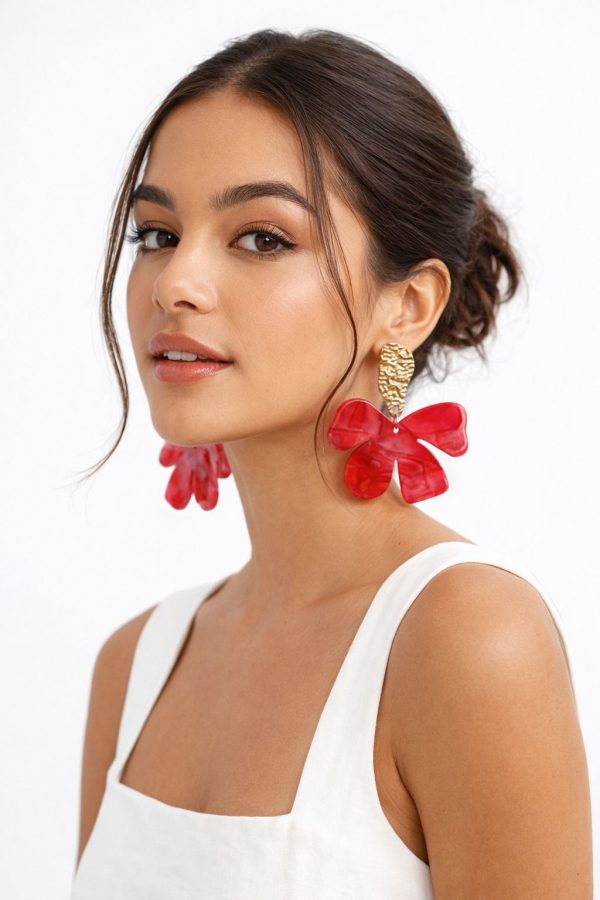 pendientes petalos rojo modelo